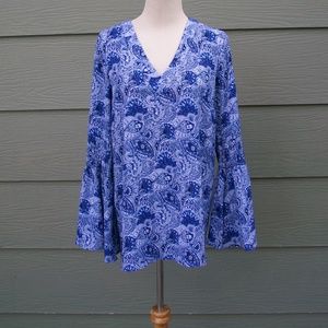 Michael Kors Tunic Shirt Blue Paisley  Bell Sleeve